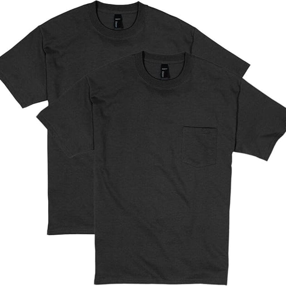 set of two Hanes Heavy Weight Cotton Beefy Tshirt Black with pocket 3X Large